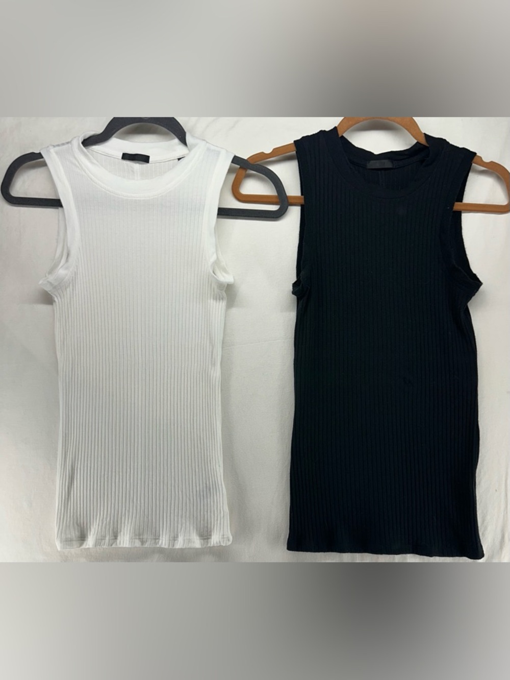 ATM Womens Basic Modal Crew Neck Sleeveless Tank Ribbed Lot of 2 Black White XS